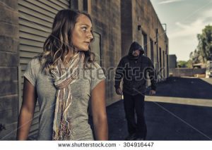 stock-photo-girl-self-defense-a-young-woman-sees-a-suspicious-person-walking-behind-her-and-plans-to-defend-304916447